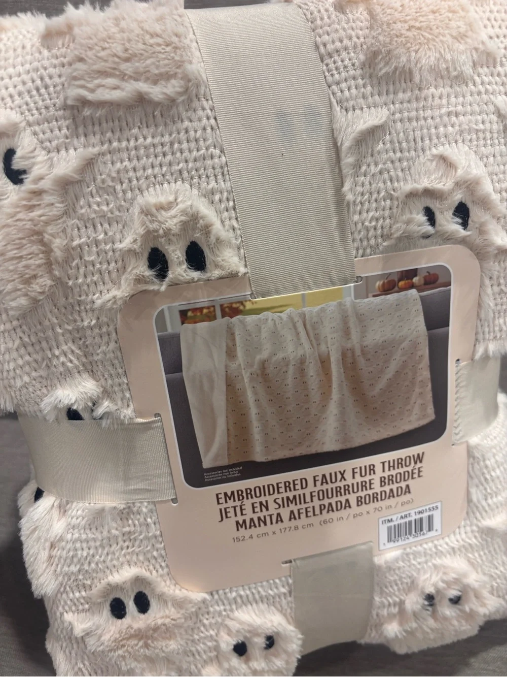 Costco faux fur Halloween fall throw Ghost